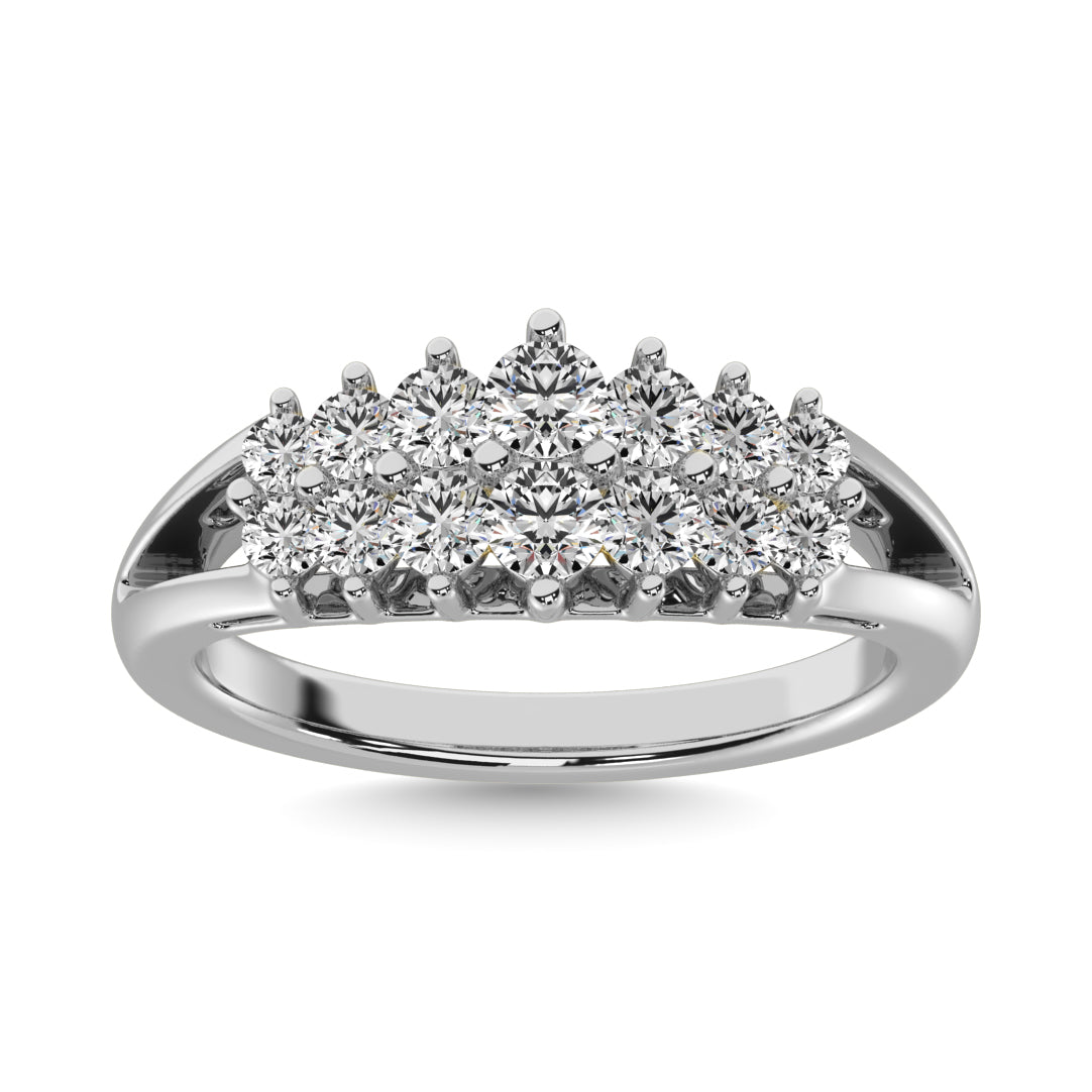 Diamond 1/2 Ct.tw Round Cut Pyramid Ring in 14K White Gold