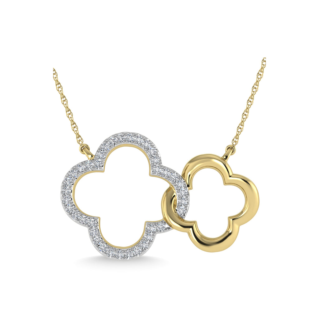 10K Two Tone 1/6 Ct.Tw. Diamond Clover Necklace