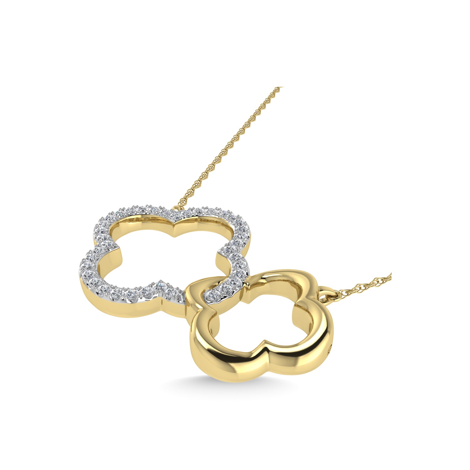 10K Two Tone 1/6 Ct.Tw. Diamond Clover Necklace