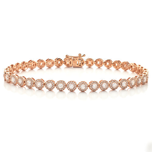 14KR 4.05CTW DIAMOND ROUND FLUER CLUSTER BRACELET