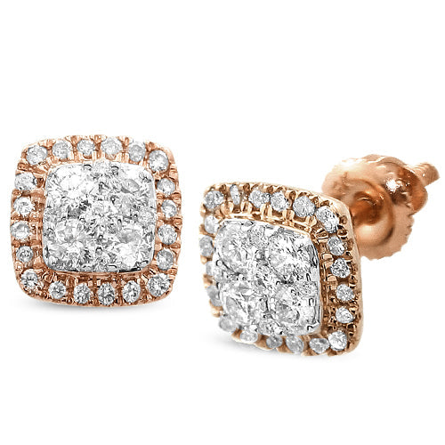 14KR 0.65CTW DIAMOND SQUARE SHAPED CLUSTER EARRING