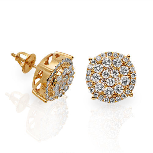 14KY 2.00CTW DIAMOND ROUND CLUSTER EARRINGS