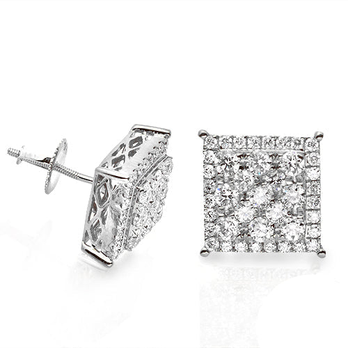 14KW 1.50CTW SQUARE CLUSTER DIAMOND SQ. PRONG EARR