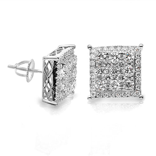 14KW 2.05CTW SQUARE CLUSTER DIAMOND SQ. PRONG EARR