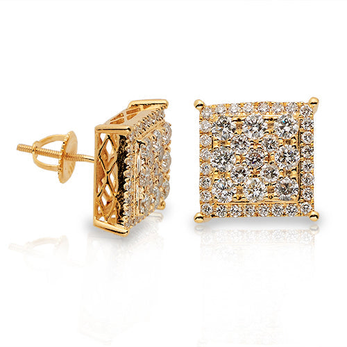 14KY 2.05CTW SQUARE CLUSTER DIAMOND SQ. PRONG EARR