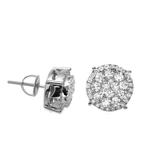 14KW 1.50CTW DIAMOND ROUND CLUSTER EARRINGS WITH