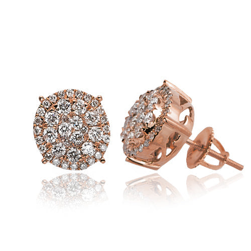 14KR 1.00CTW DIAMOND ROUND CLUSTER EARRINGS WITH