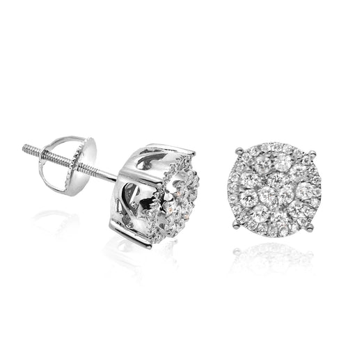 14KW 0.65CTW DIAMOND ROUND CLUSTER EARRINGS WITH