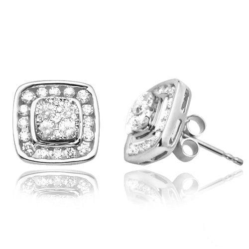 14KW 1.00CTW DIAMOND SQUARE SHAPED CLUSTER EARRING