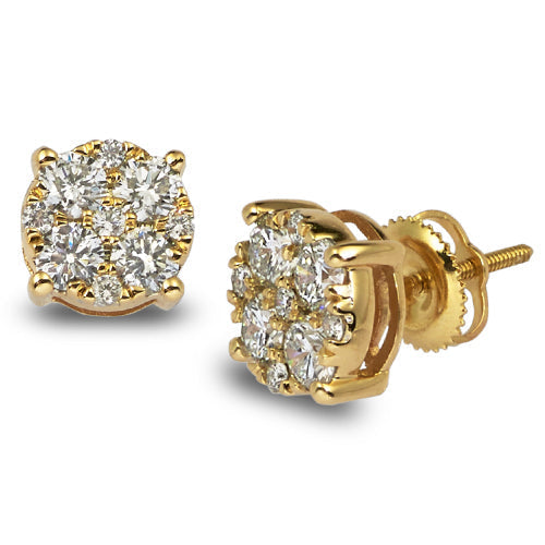 14KY 1.25CTW DIAMOND ROUND CLUSTER EARRING STUDS