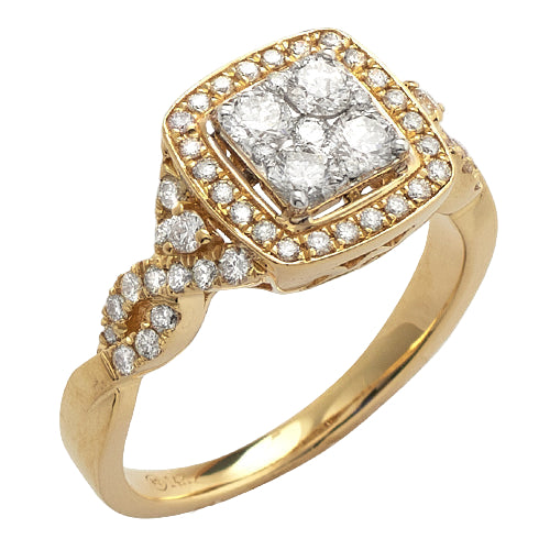14KY 0.85CTW SQUARE CLUSTER DIAMOND RING