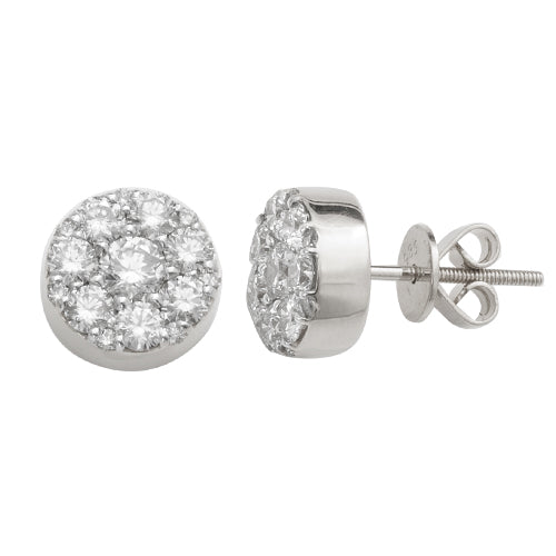 14KW 1.65CTW DIAMOND ROUND CLUSTER EARRINGS