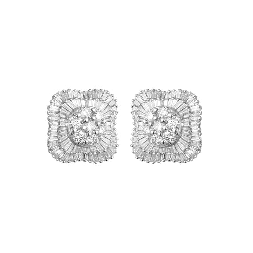 14KW 2.15CTW DIAMOND ROUND CLUSTER EARRINGS WITH