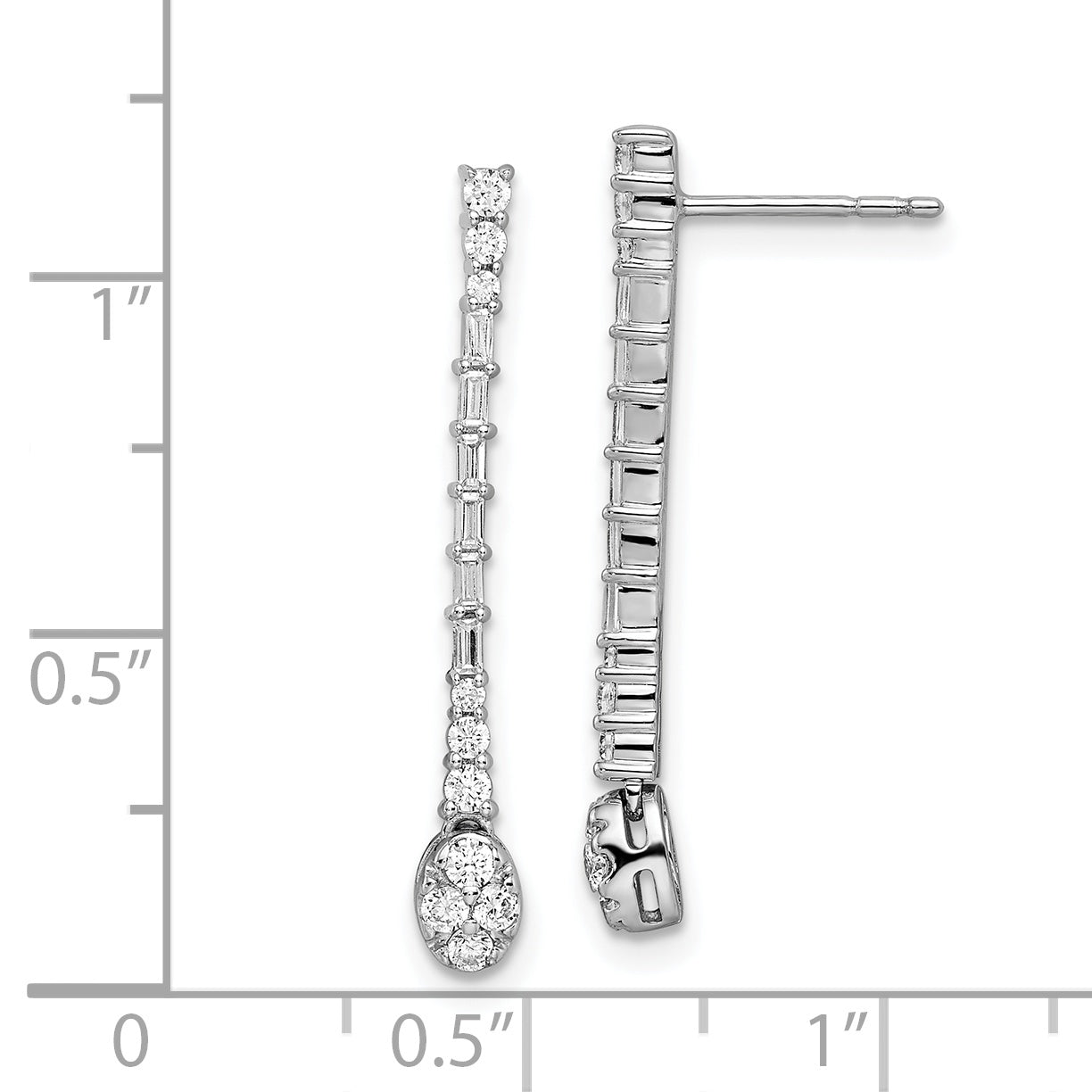 14k White Gold Polished Diamond Drop Post Earrings