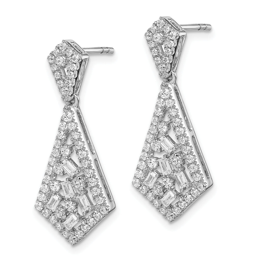 14k White Gold Polished Fancy Dangle Diamond Post Earring