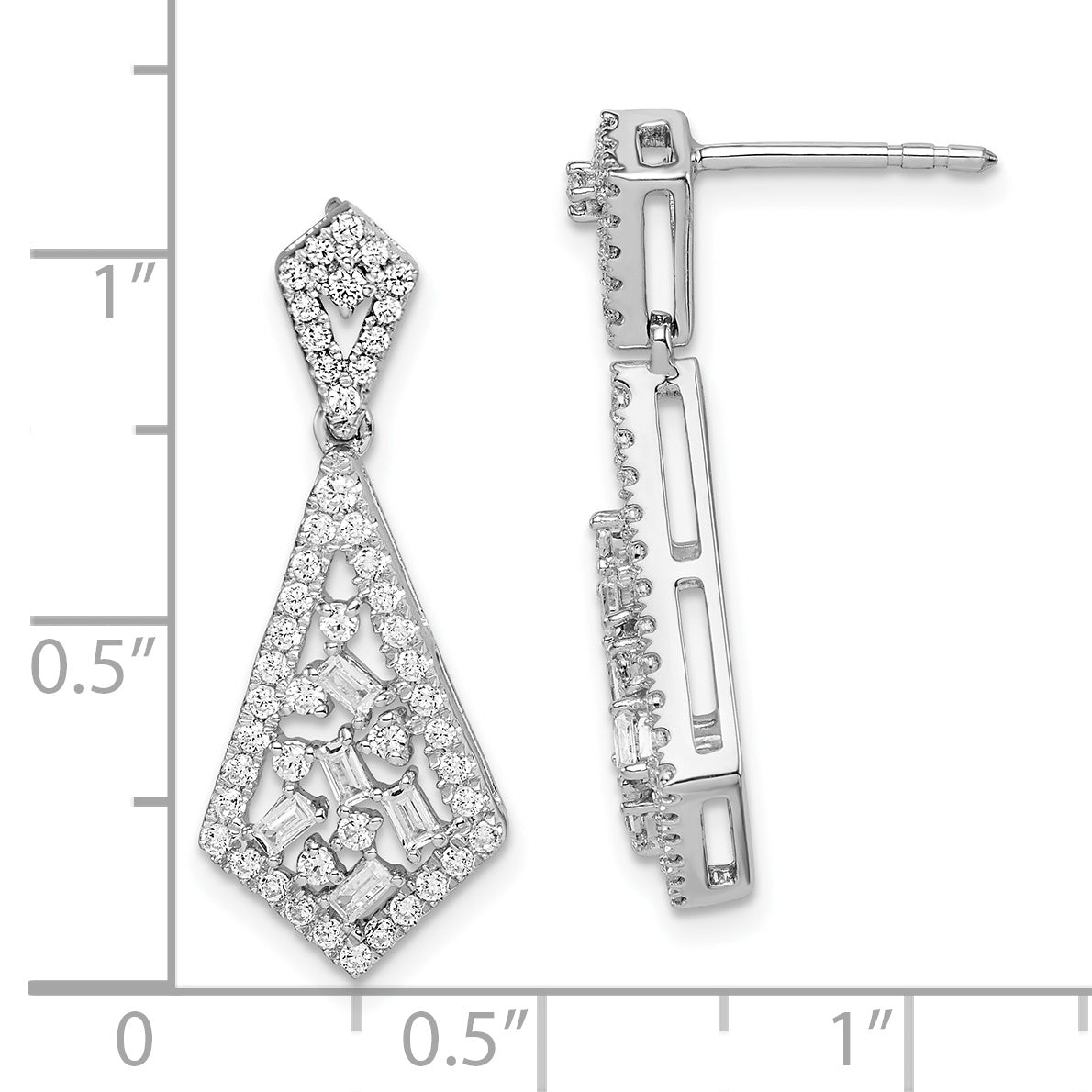 14k White Gold Polished Fancy Dangle Diamond Post Earring