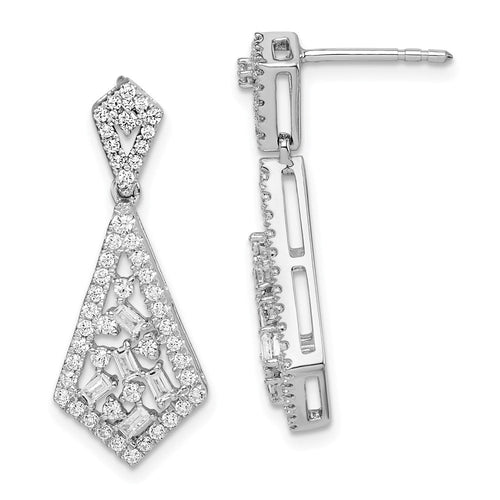 14k White Gold Polished Fancy Dangle Diamond Post Earring