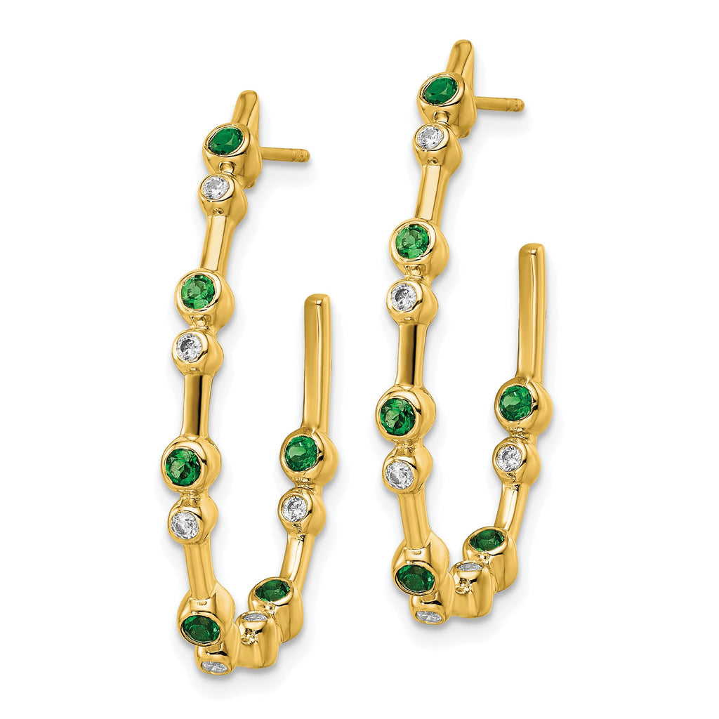 TO 14k 1/5ct Lab Grown DIA. VS+ F+ & Emerald Post Hoop Comp. Earrings