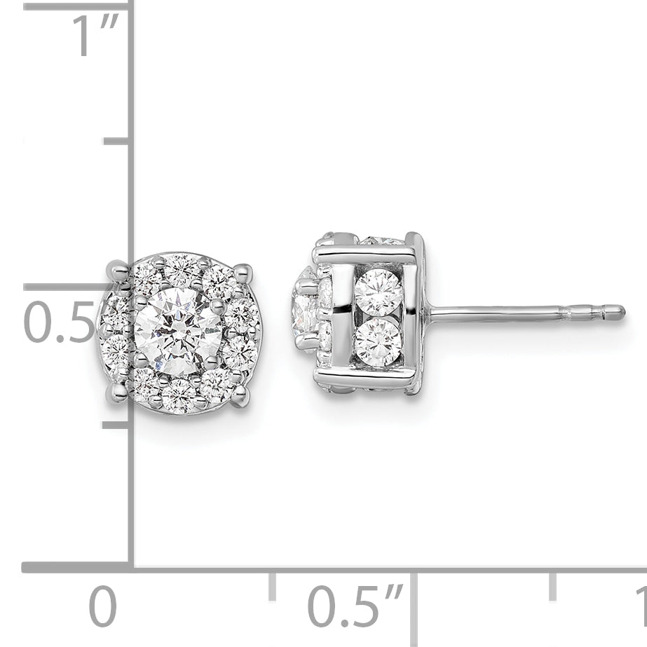 14kw 1 1/2ct Lab Grown Dia VS/SI+ G+ Comp Round Halo Post Earrings