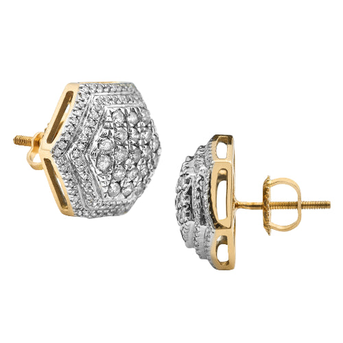 10KY 1.00CTW DIAMOND 6-SIDED DOME EARRINGS