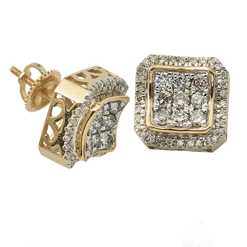 10KY 1.00CTW DIAMOND 3-D SQUARE CONCAVE EARRINGS W