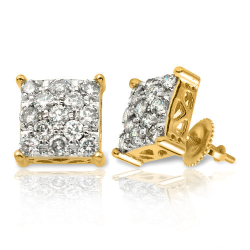 10KY 1.50CTW DIAMOND SQUARE PRONG CLUSTER EARRINGS