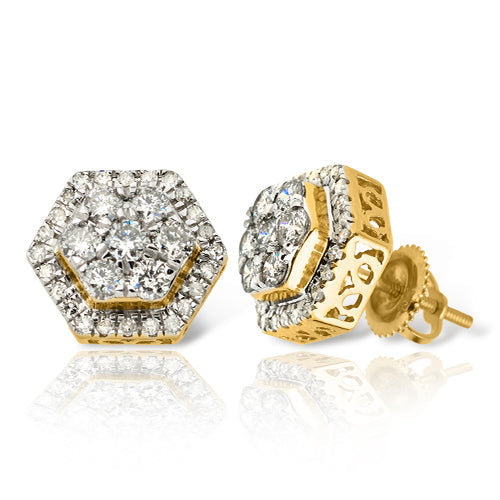 10KY 1.25CTW DIAMOND 3-D HEXAGON CLUSTER EARRINGS