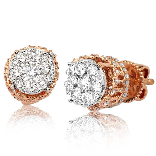 14KR 0.85CTW DIAMOND ROUND CLUSTER EARRINGS WITH C