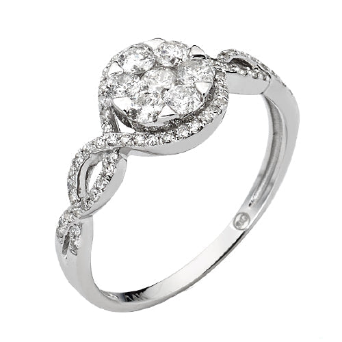14KW 0.75CTW DIAMOND V-PRONG FLOWER RING WITH HALO