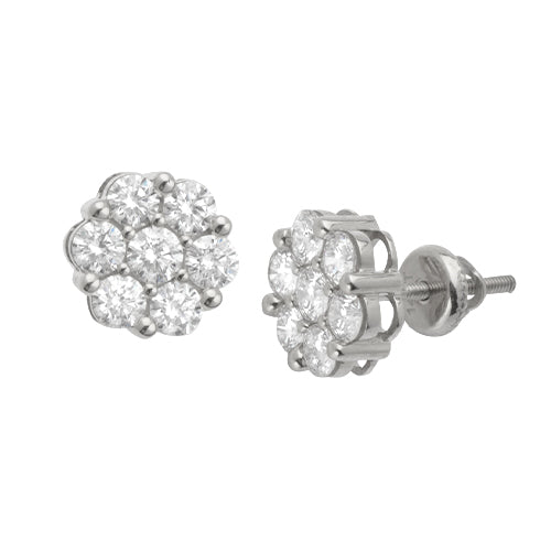 14KW 1.55-1.66CTW DIAMOND 7-STONE FLOWER EARRINGS