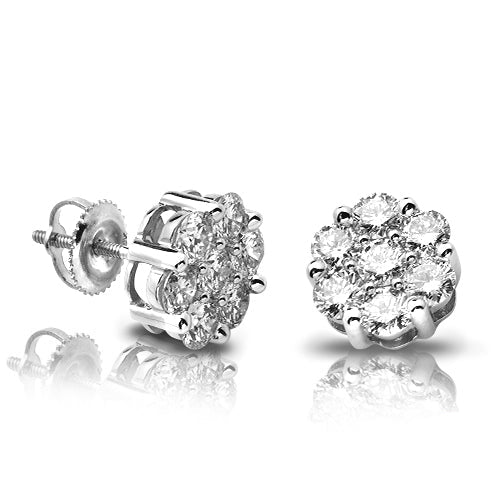 14KW 2.15CTW DIAMOND 7-STONE FLOWER EARRINGS