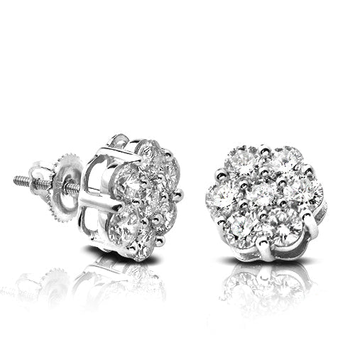 14KW 2.55CTW DIAMOND 7-STONE FLOWER EARRINGS