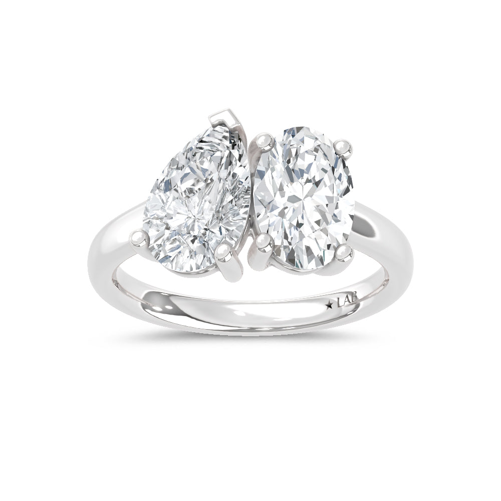 14K White Gold Lab Grown Diamond  3 Ct.Tw. Pear and Oval Two Stone Ring