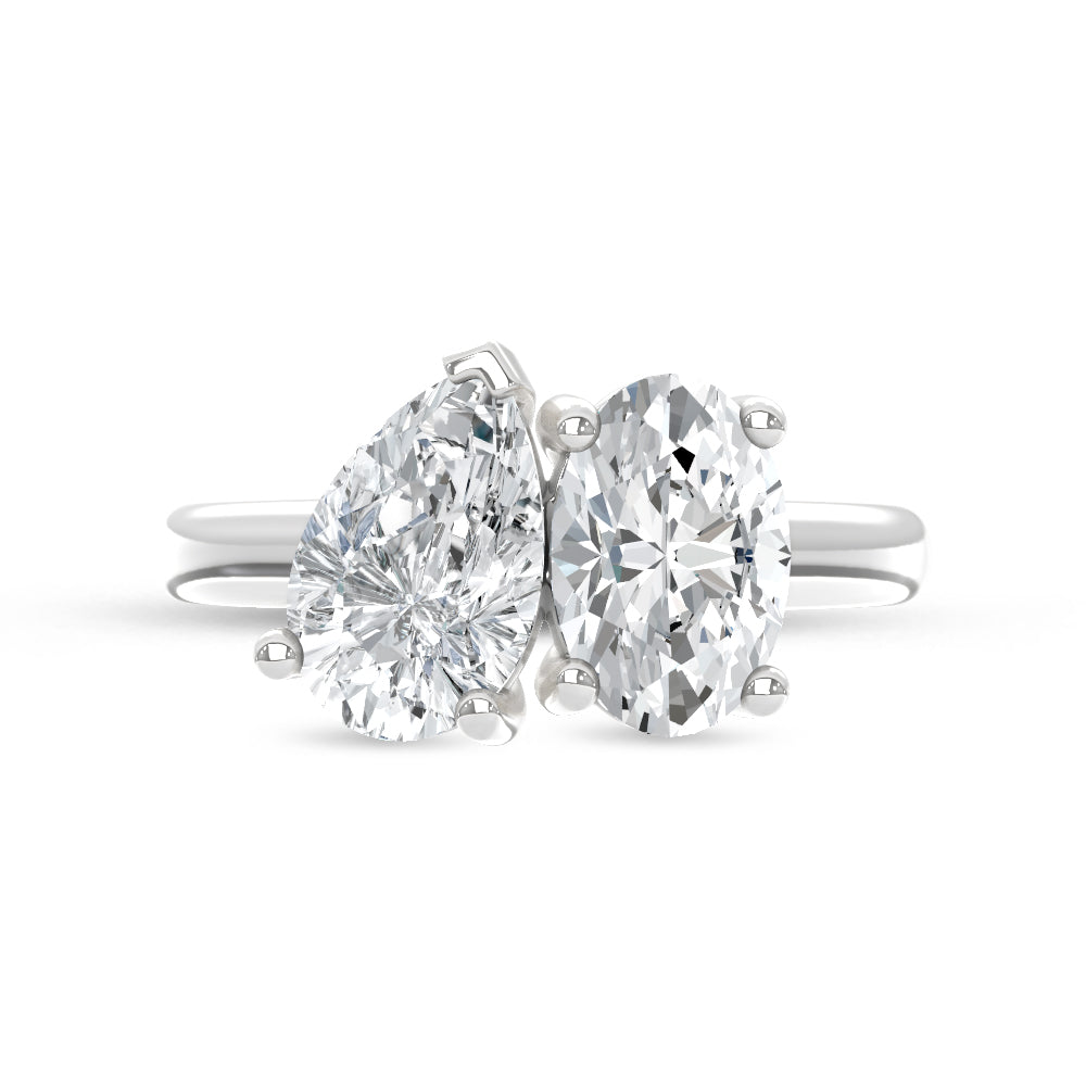14K White Gold Lab Grown Diamond  3 Ct.Tw. Pear and Oval Two Stone Ring