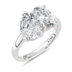 14K White Gold Lab Grown Diamond  3 Ct.Tw. Pear and Oval Two Stone Ring