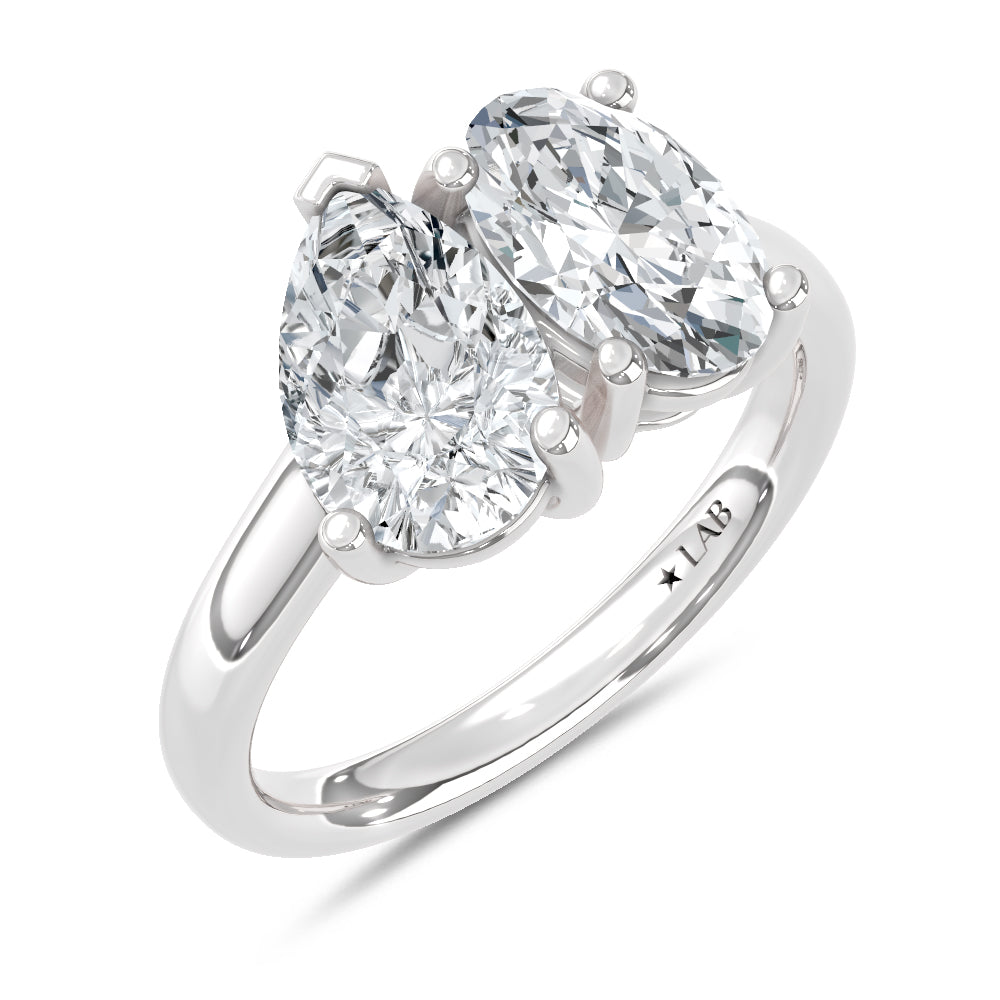 14K White Gold Lab Grown Diamond  3 Ct.Tw. Pear and Oval Two Stone Ring