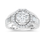 14K White Gold Lab Grown Diamond 3 Ct.Tw. Round and Straight Baguette Mens Fashion Ring (IGI Certified Center 2ct)