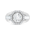 14K White Gold Lab Grown Diamond 3 Ct.Tw. Round and Straight Baguette Mens Fashion Ring (IGI Certified Center 2ct)