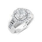14K White Gold Lab Grown Diamond 3 Ct.Tw. Round and Straight Baguette Mens Fashion Ring (IGI Certified Center 2ct)