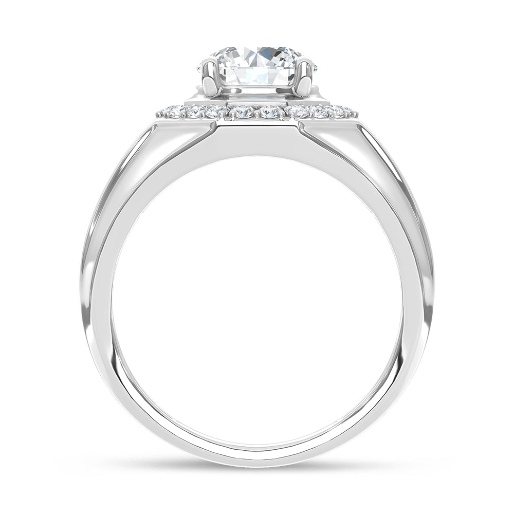 14K White Gold Lab Grown Diamond 3 Ct.Tw. Round and Straight Baguette Mens Fashion Ring (IGI Certified Center 2ct)