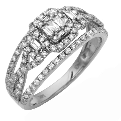 14KW 1.00CTW BAGUETTE DIAMOND RING W/HALO - TWISTE