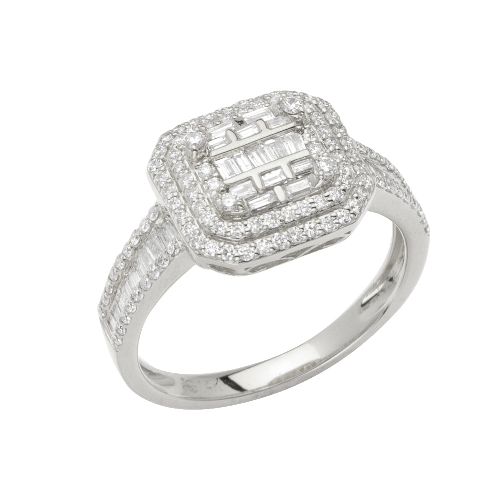 14KW 0.90CTW BAGUETTE DIAMOND SQUARE CLUSTER RING