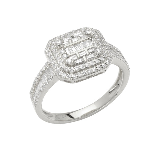 14KW 0.90CTW BAGUETTE DIAMOND SQUARE CLUSTER RING