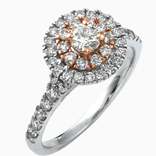 14KW+R 1.00CTW DIAMOND TWO TONE RING WITH PINK BAS