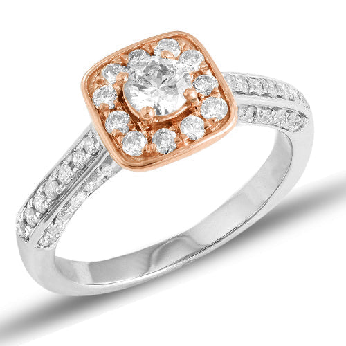14KW 1.00CTW DIAMOND TWO TONE RING WITH PINK BASKE