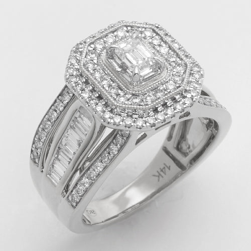 14KW 1.60CTW EMERALD DIAMOND RING - 2 ROW