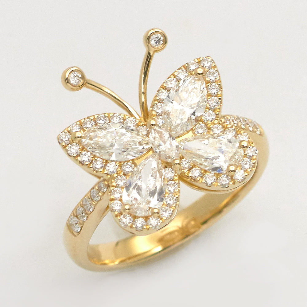 14KY 1.75CTW MARQUISE AND PEAR DIAMOND BUTTERFLY