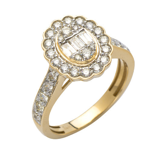 14KY 1.00CTW BAGUETTE AND ROUND DIAMOND OVAL