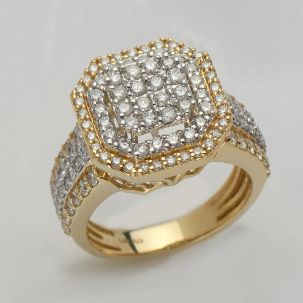 14KY 1.75CTW DIAMOND SQUARE CLUSTER RING