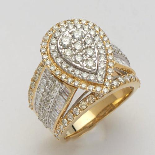 14KY 3.00CTW DIAMOND TEARDROP CLUSTER RING